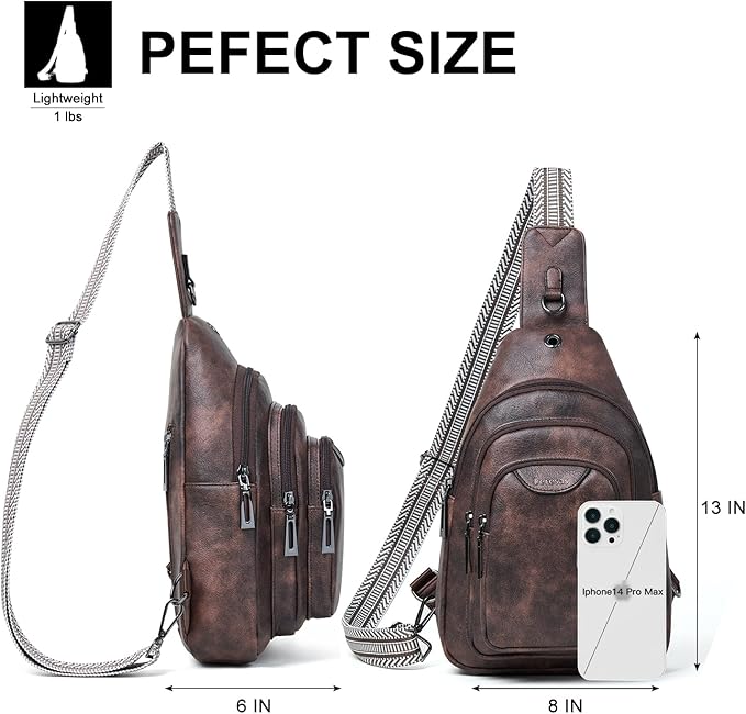10L Crossbody Sling Bag for Women Men Anti Theft Cross Body Fanny Pack Belt Bag Purse Gifts for Women Faux Leather, Coffee