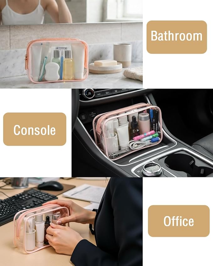 Buminee Clear Pouch Small, 6.6"x2.3"x4.7" Size TSA Approved Toiletry Bag, Travel Bags for Toiletries, Cosmetic Bag for Women and Men - 1 Pack Pink