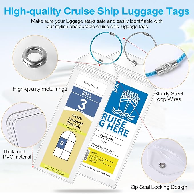 6 Pack Clear Cruise Luggage Tags for Royal Caribbean and Celebrity, Carnival, MSC, Costa, NCL & Princess Cruise Ships, Must-Have Cruise Travel Essentials for 2026-2027