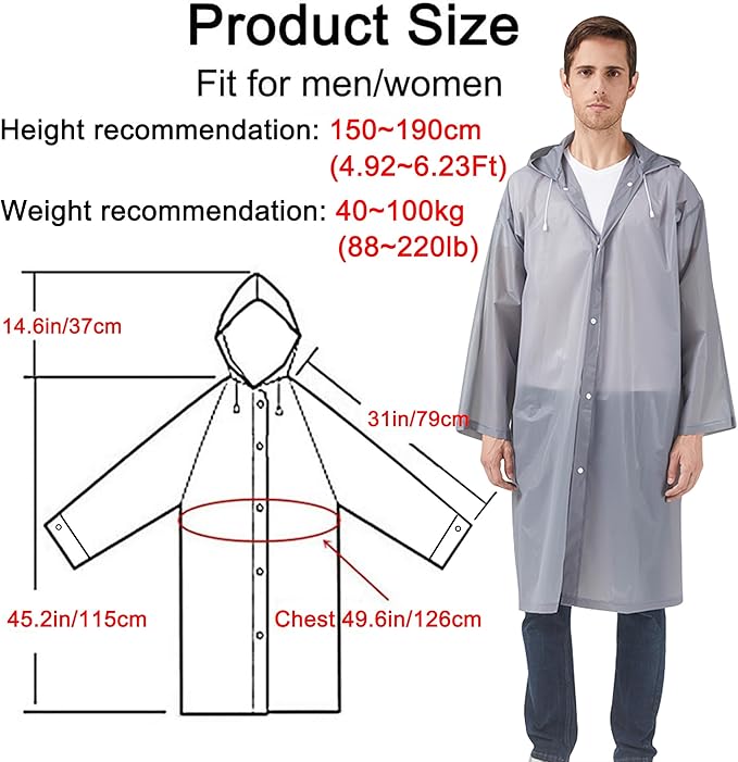 Rain Ponchos Raincoats for Adults Women, Reusable Rain Jacket Coats with Hood for Family Disney Park Travel 2 Pack