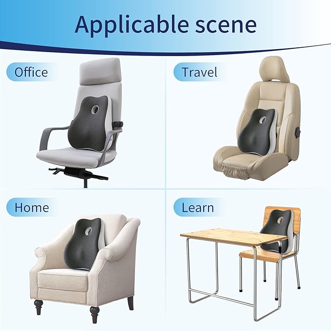 Max&Love Lumbar Support Pillow Cover Ergonomic Design Orthopedic Backrest for Back Pain Relief Memory Foam Back Support for Office Chair Computer Chair Car Seat Recliner and Couch Two-Tone
