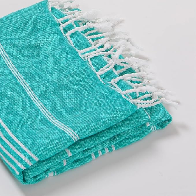 Hencely Turkish Beach Towel 37x68 Oversized, Sand-Free, Quick-Dry, Lightweight - Travel Essential for Pool & Bath - Striped 100% Cotton Bathroom Towels Accessories Gift (Mint Green)