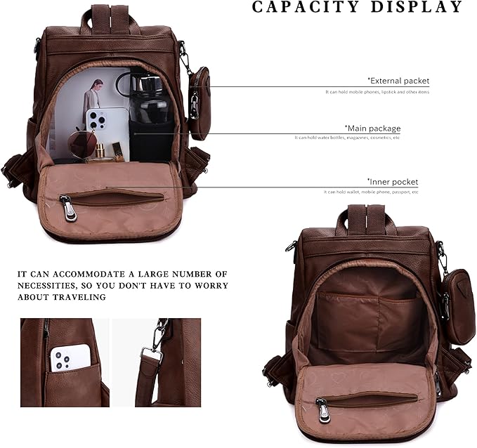 ZOCAI Backpack Purse for Women Fashion Backpack Purses PU Leather Daypacks Anti-Theft Shoulder Bag Satchel Purse