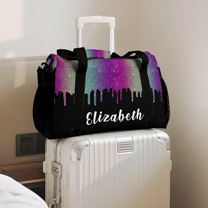Personalized Name Sports Player Duffel Bags Colorful Glitter Spark Print Travel Perform Training Casual Bag for Man Women Multifunctional Bags