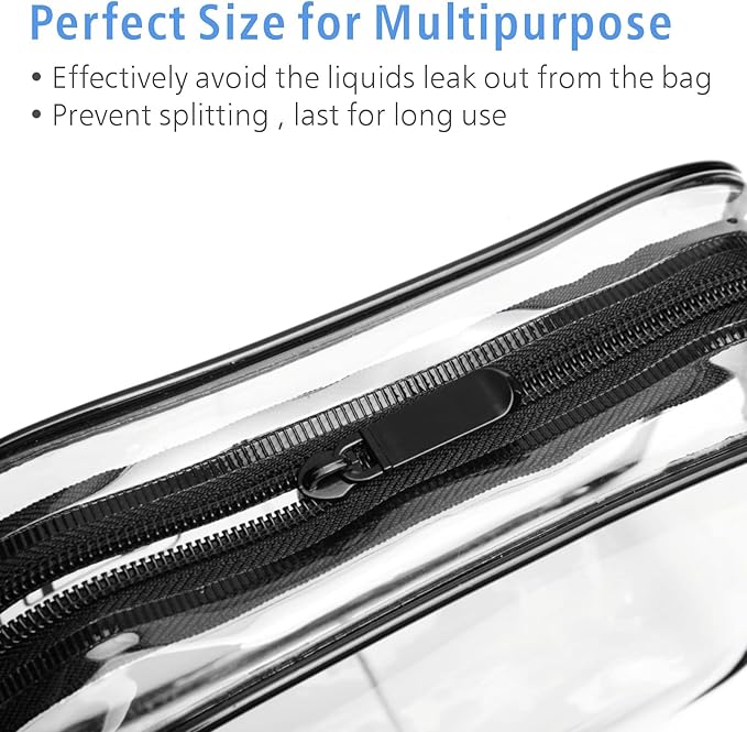 PACKISM TSA Approved Toiletry Bag 2 Pack - 1 Medium TSA Quart Carry-On & 1 Large for Checked Luggage, Water-resistant Clear Makeup Bag Clear Travel Bags for Toiletries, Active Black