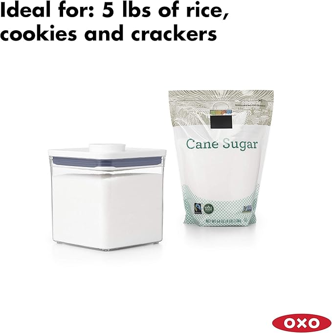 OXO Good Grips 3-PC Small Square Short POP Container Set, White,Grey and OXO Good Grips POP Container - Airtight Food Storage - 2.8 Qt for Rice, Sugar and More