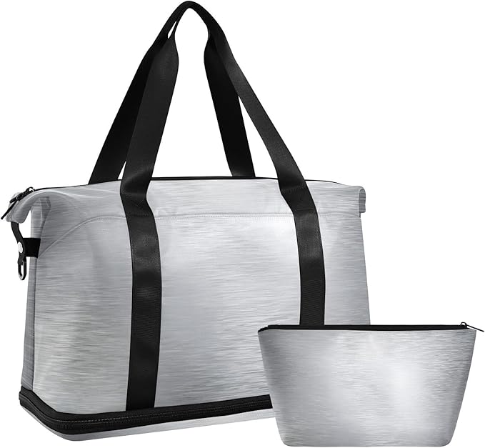 Travel Duffel Bags for Women Metallic Silver Print Sports Duffel Bags Gym Bags with Shoes Compartment Tote Bag Weekender Bag for Travelling