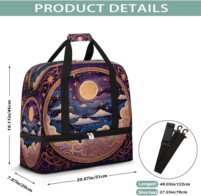 Purple Nebula Galaxy Moon Large Weekender Bag with Shoe Compartment Travel Duffel Bags for Women Carry On Hospital Overnight Bag Foldable Personal Item Travel Bags Tote Gym Sports Airplanes