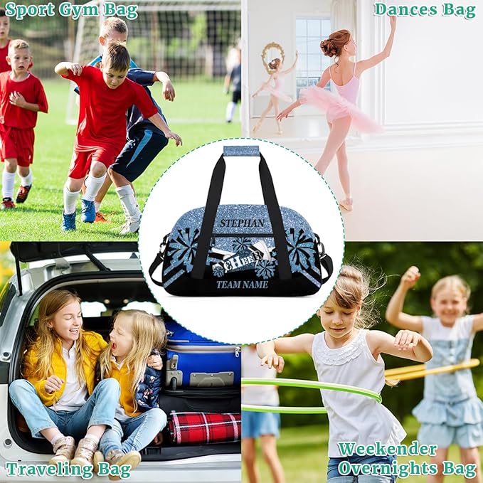 Cheer-Bag Personalized Cheer-Gifts for Girls Cheerleading Bag with Name for Gym Duffel Bag Blue Glitter Print