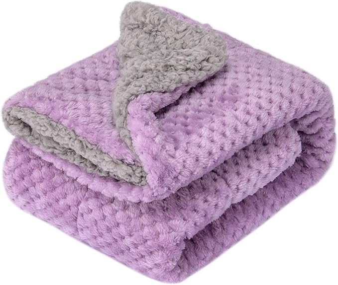 Fuzzy Sherpa Reversible Blanket for Baby, Soft Warm Cozy Coral Fleece Toddler, Infant or Newborn Reversible Blanket for Crib, Stroller, Travel, 40”×60”, Lavender