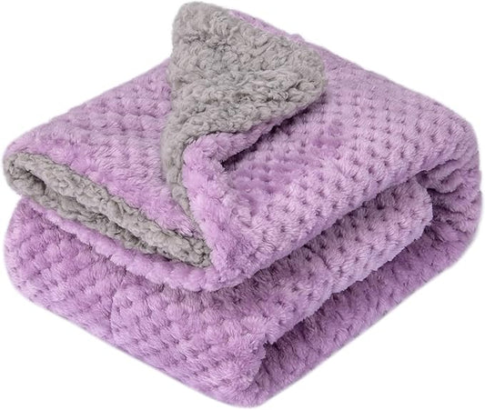 Fuzzy Sherpa Reversible Blanket for Baby, Soft Warm Cozy Coral Fleece Toddler, Infant or Newborn Reversible Blanket for Crib, Stroller, Travel, 30”×40”, Lavender