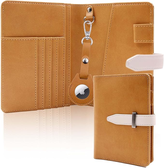 Deziliao Passport wallets, Mulit-purpose RFID Blocking Passport Holder AirTag Wallet, Travel Wallet Cover Case（Brown）