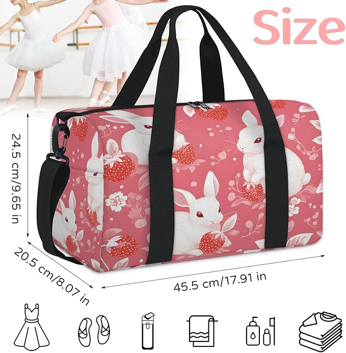 Easter Strawberries Rabbits Travel Duffle Bag for Women Men, Overnight Weekender Bag, Carry on Tote for Sport Gym
