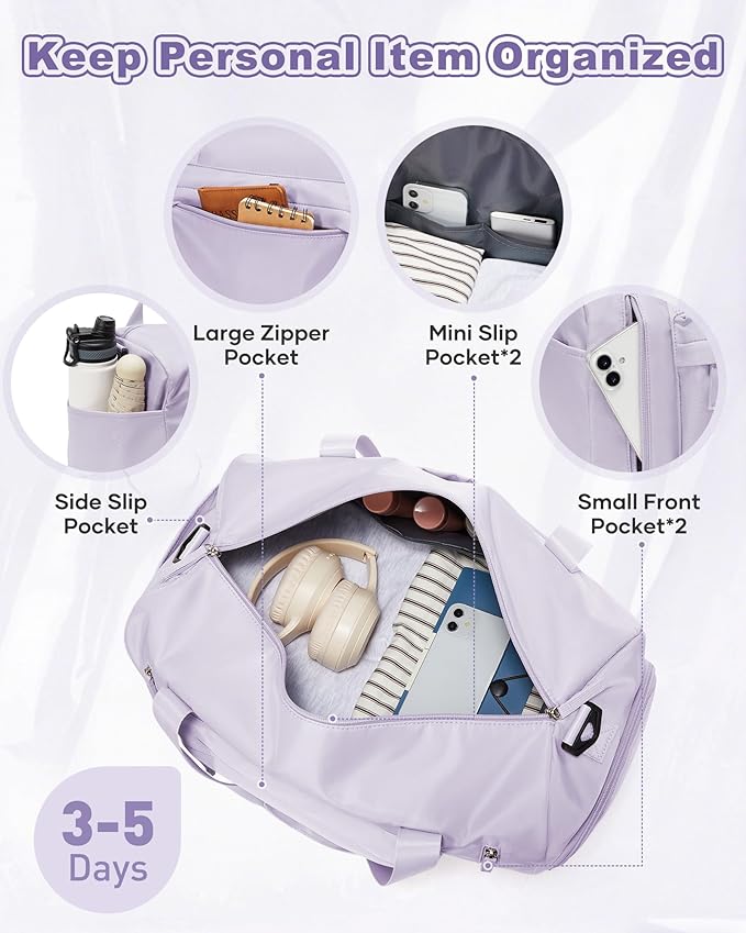 Gym Bag for Women,Travel Duffel Bag with Shoes Compartment Personal Item Carry On Overnight Bag for Mens Weekender Bag Training Handbag Sports Gym Tote Bag Yoga Bag Purple