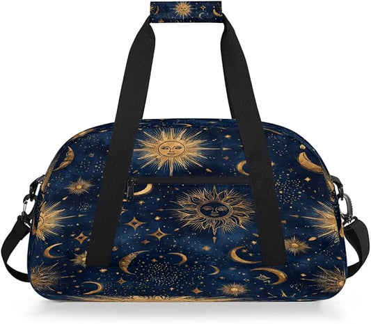 Kids Duffle Bag Girls Boys Bohemian Starry Sky Suns Moon Stars Weekender Overnight Bag,Lightweight Duffel Bags for Traveling Gym Sport Dance