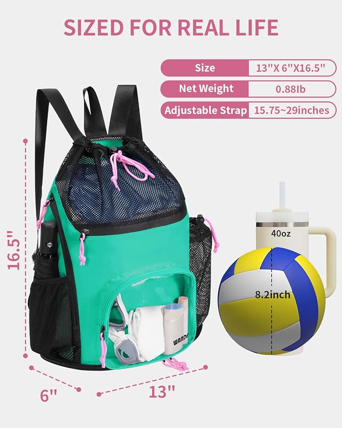 WANDF Swim Bag with Wet Pockets, Sandproof Beach Backpack with 40oz Tumbler Side Pockets, Mesh Drawstring Backpack Swim Bag for Swimming, Pool, Gym and Workout Gear (Green)