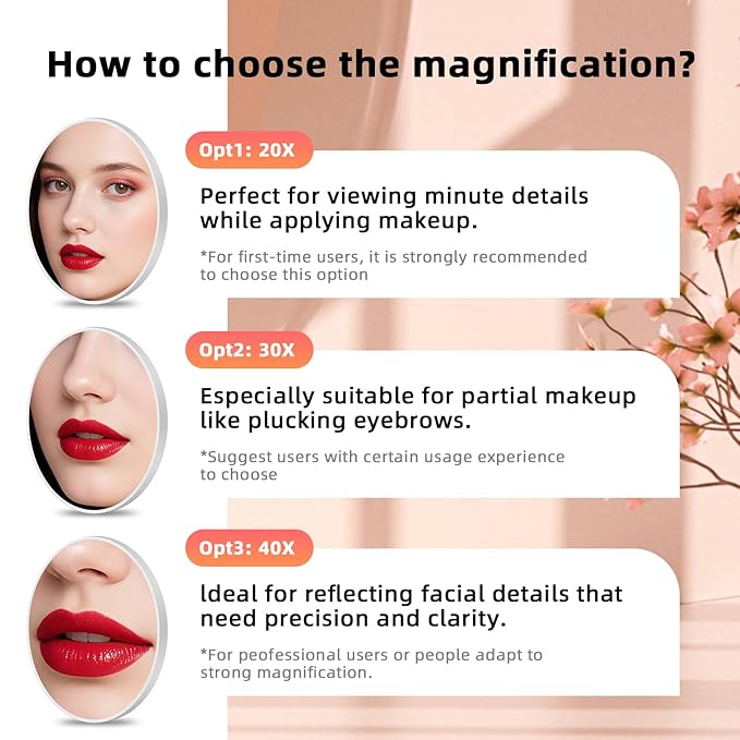 Magnifying Mirror 40X with Suction Cups, 4.5inch Travel 40X Magnified Round Makeup Mirror with High Magnification, Make up Mirror with Tweezers Sets, Ultra Thin of 0.38inch, Lightweight of 0.165lb