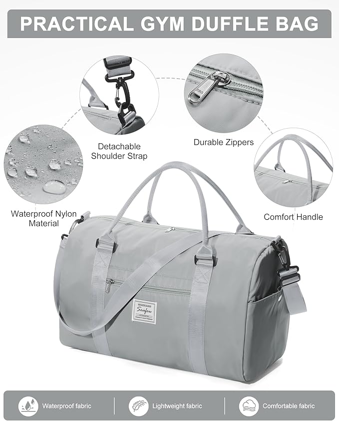 Gym Bag Womens Mens with Shoes Compartment and Wet Pocket Travel Duffel Bags for Women for Plane Sport Gym Tote Bags with Toiletry Bag Waterproof Weekend Overnight Carry on Bag Hospital Holdalls