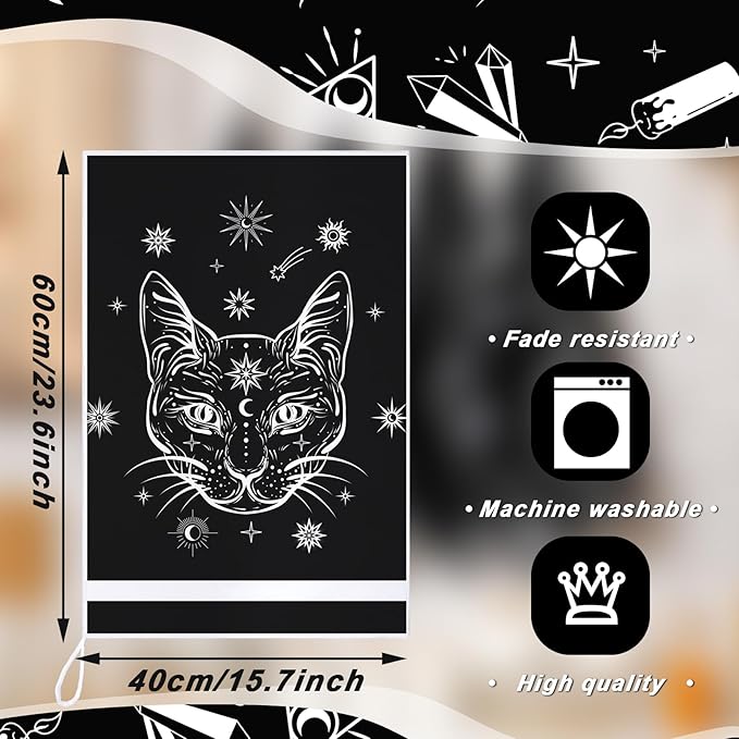 Bencailor 6 Pcs Gothic Kitchen Towels Skull Tarot Dish Hand Towels Skeleton Moon Cat Witchy Tea Washcloth for Bathroom Kitchen Goth Decor Party Gifts 24 x 16''