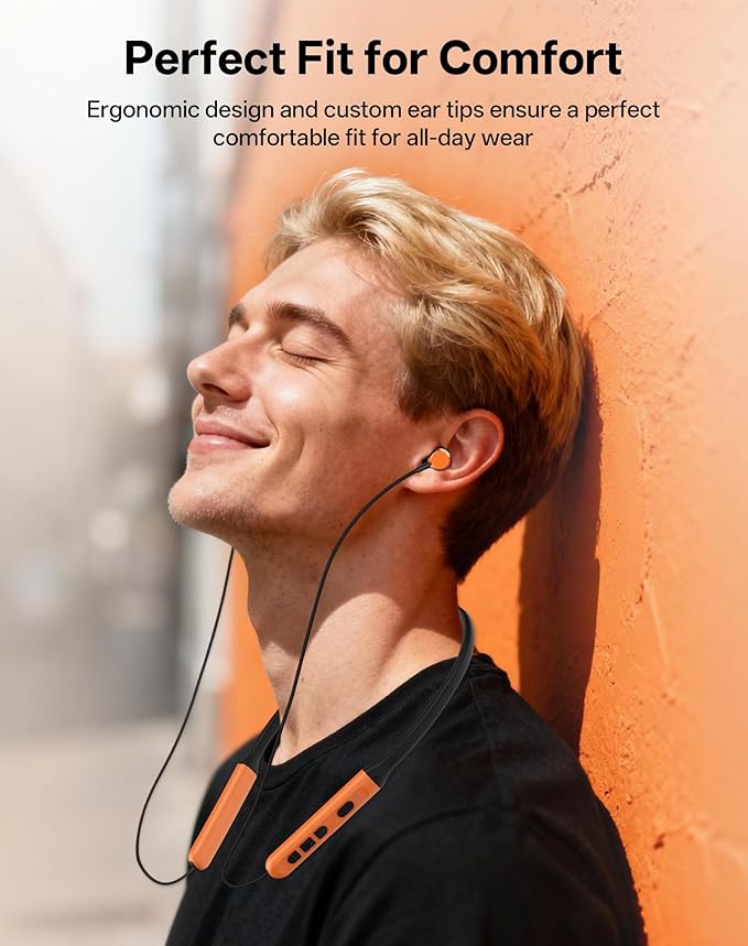 Neckband Bluetooth Headphones, Wireless Bluetooth 6.0 Earbuds with Microphone, Comfortably Light, Deep Bass Earphones 35H Playtime, IPX5 Waterproof, Magnetic Headset for Workout (Deep Orange)