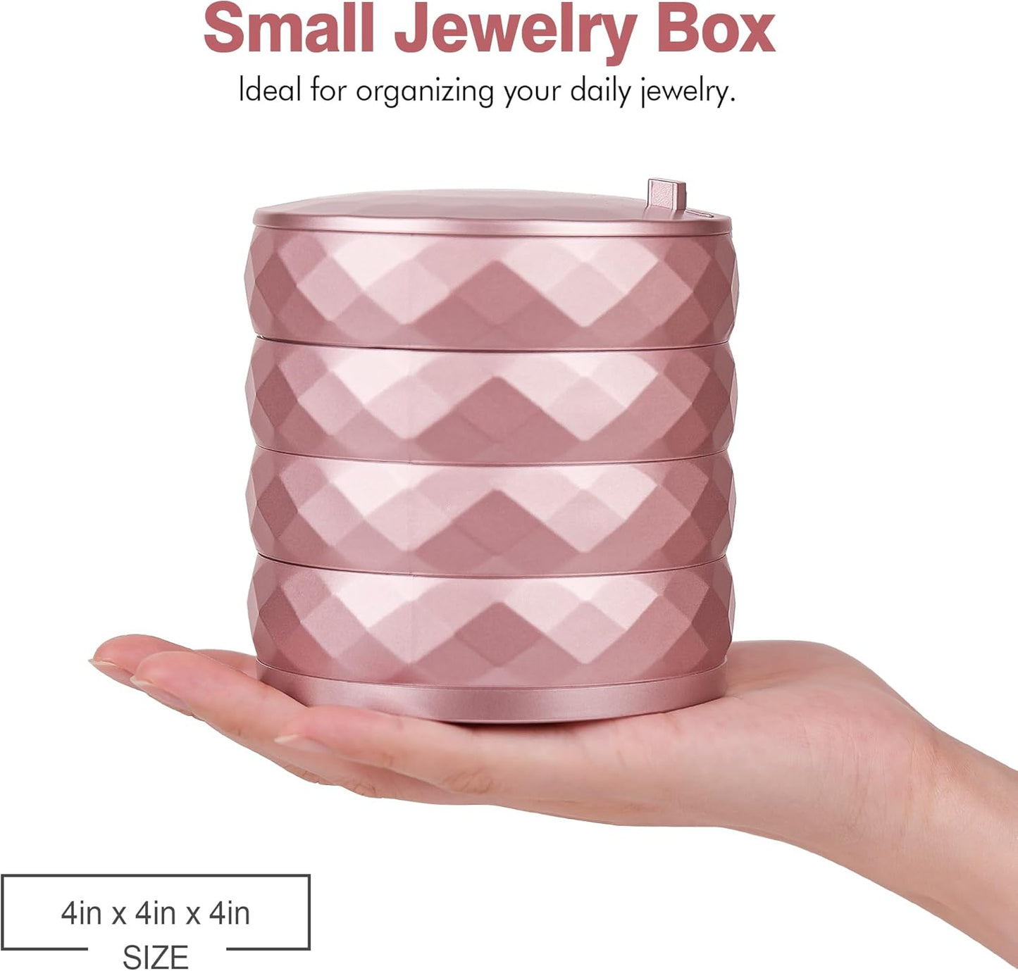 CONBOLA Travel Jewelry Case Box, Small Jewelry Organizer Earring Holder for Women, 5-Layer Rotating Jewelry Storage Tray with Lid for Bracelets Rings Bracelets