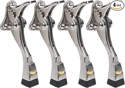 4 Packs Heavy Duty Kickdown Door Stopper, One Touch Adjustable Kickdown Door Stop for Heavy Doors, 4 in Metal Door Kickstand with Rubber Tip & Wall Protectors for Wide Doors