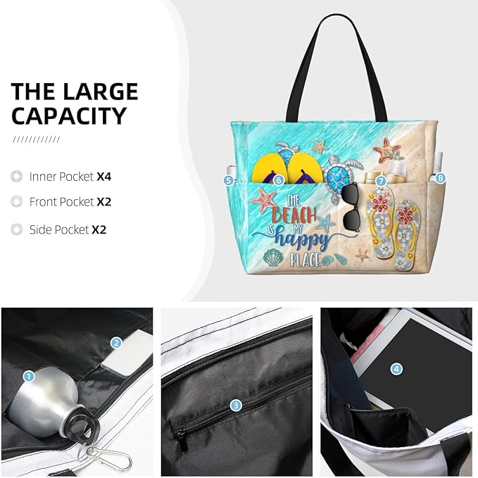 Beach Bag Tote Bags Waterproof Sandproof for Women Large Beach Tote Bag Foldable with Pockets for Weekend Vacation