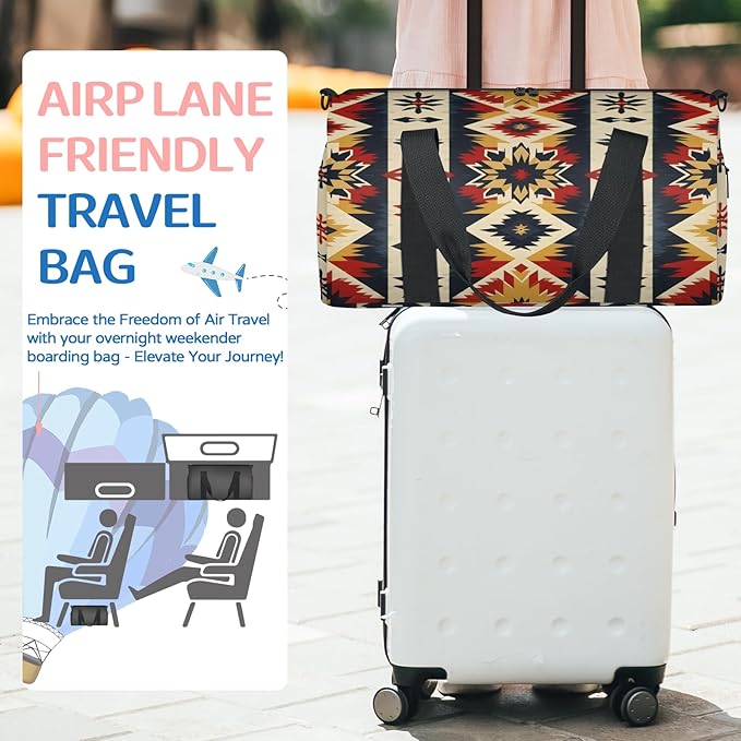 Aztec floral Travel Duffle Bag for Women Men, Overnight Weekender Bag, Carry on Tote for Sport Gym