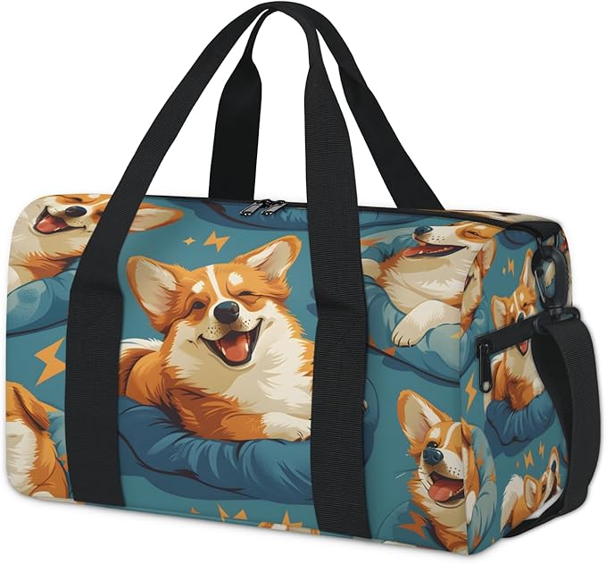 Happy Dogs Overnight Travel Bag Unisex Denim Blue Carry-On Size Tote Bag Suitable for Travel Duffle Gym Sports