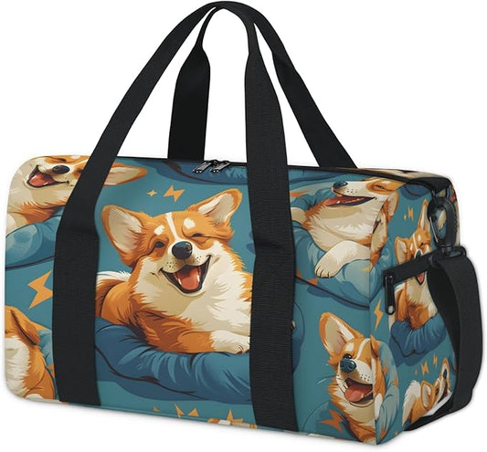 Happy Dogs Overnight Travel Bag Unisex Denim Blue Carry-On Size Tote Bag Suitable for Travel Duffle Gym Sports