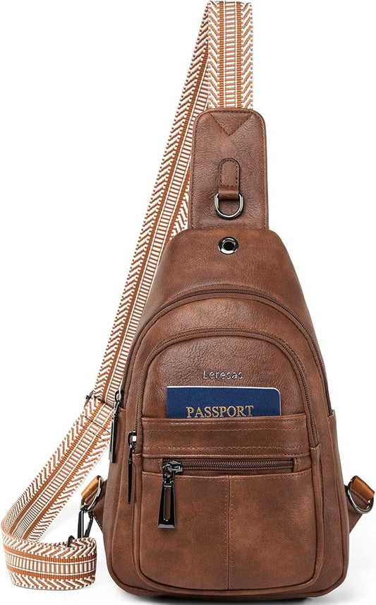 7L Sling Bag for Women Vegan Leather Crossbody Purse Chest Bags Fashionable Trendy Fanny Pack with Travel, Brown