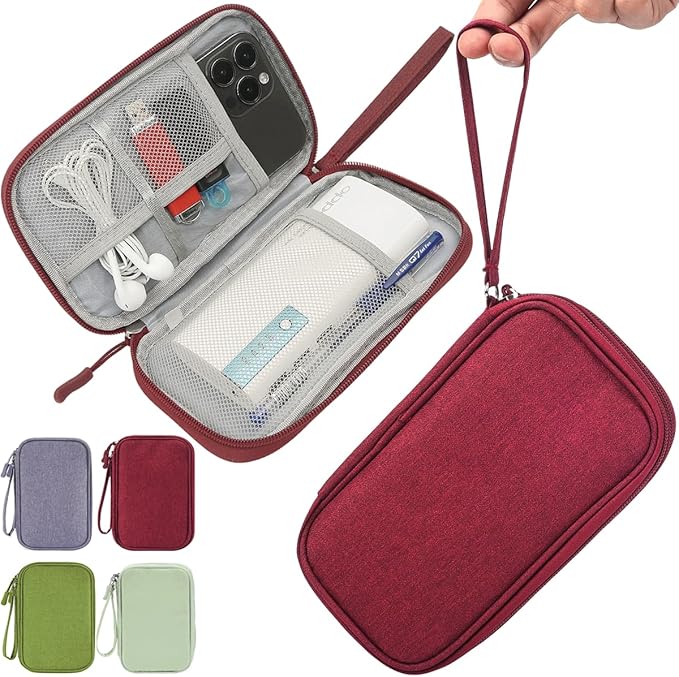 Electronic Cord Organizer Travel Case, Electronic Organizer Pouch Bag, Cable Organizer bag Pouch Electronic Accessories Case for Cable, Cord, Charger, Phone, Power Bank, Earphone (Wine Red)