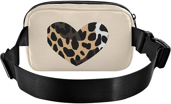 Leopard Heart Fanny Pack for Women Men Water Resistant Fashion Waist Packs with Adjustable Strap Belt Bag for Travel Workout Jogging Hiking 21217966