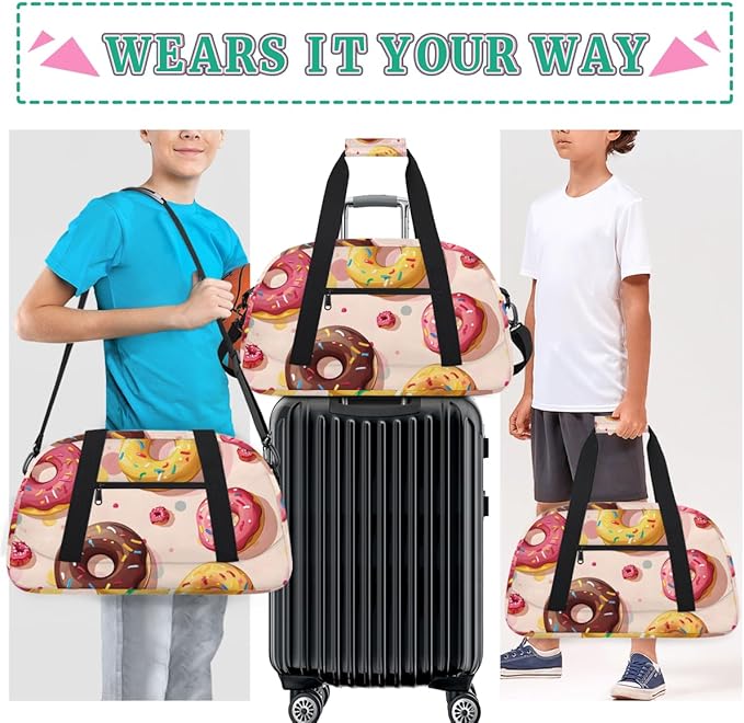 Doughnuts Print Kids-Duffel-Bags Gymnastics Dance Bag Carry-On Overnight Travel Gym Lightweight Dance Sports Bags For Girls Boys Kids，