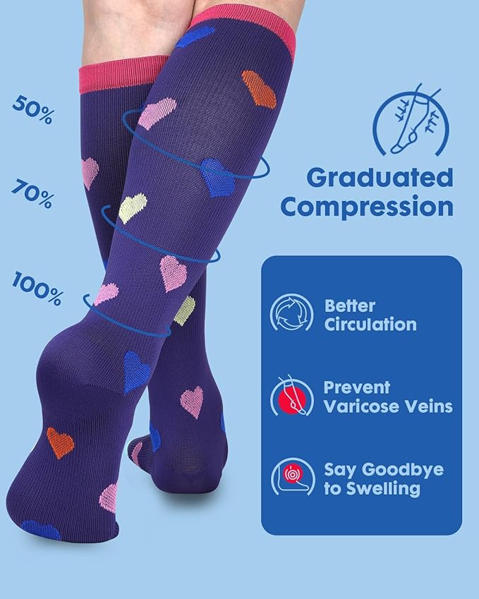 2Packs Compression Socks for Women - 15-20 mmHg Graduated Circulation Support for Nurses, Athletes and Travel
