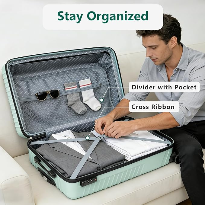24 Inch Checked Luggage, ABS Hardside Suitcase with Spinner Wheels, Lightweight Medium Luggage with TSA Lock for Women and Men, Expandable Travel Suitcase for Business, Road Trips & Family Vacations