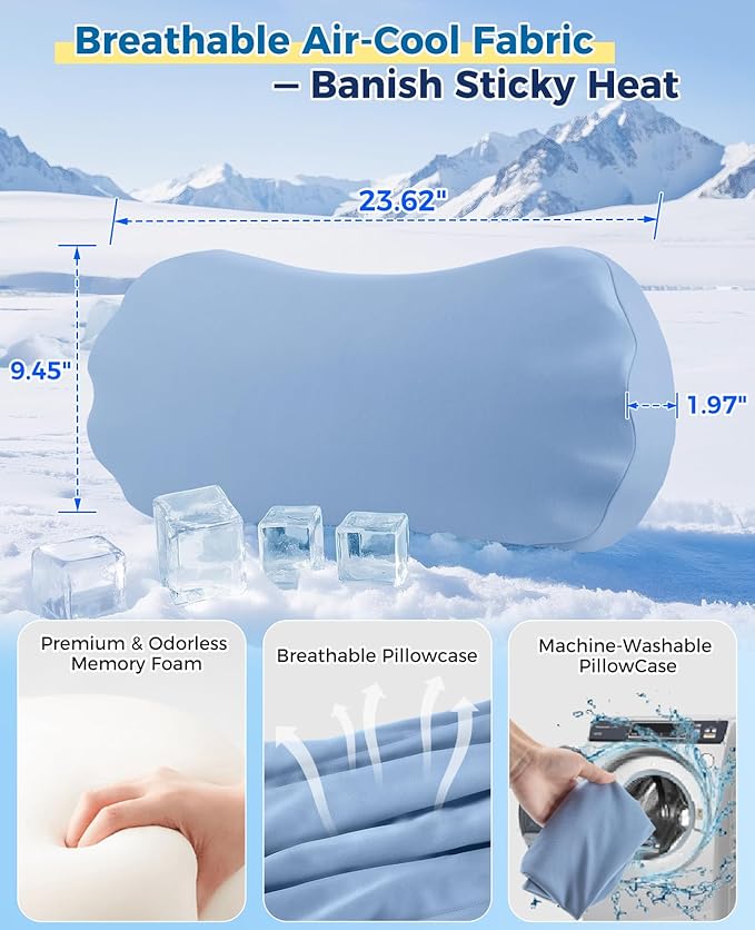 Lumbar Pillow for Sleeping, Lumbar Support Pillow for Bed for Back Pain Relief, Memory Foam Lower Back Pillow for Bed, Back Support Pillow for Side & Back Sleepers, Washable Cover