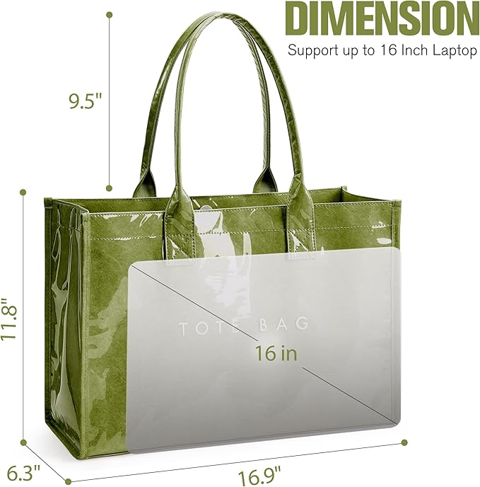 KALIDI PVC Tote Bag Women’s Kraft Paper Work Handbags Purses with Top Handle