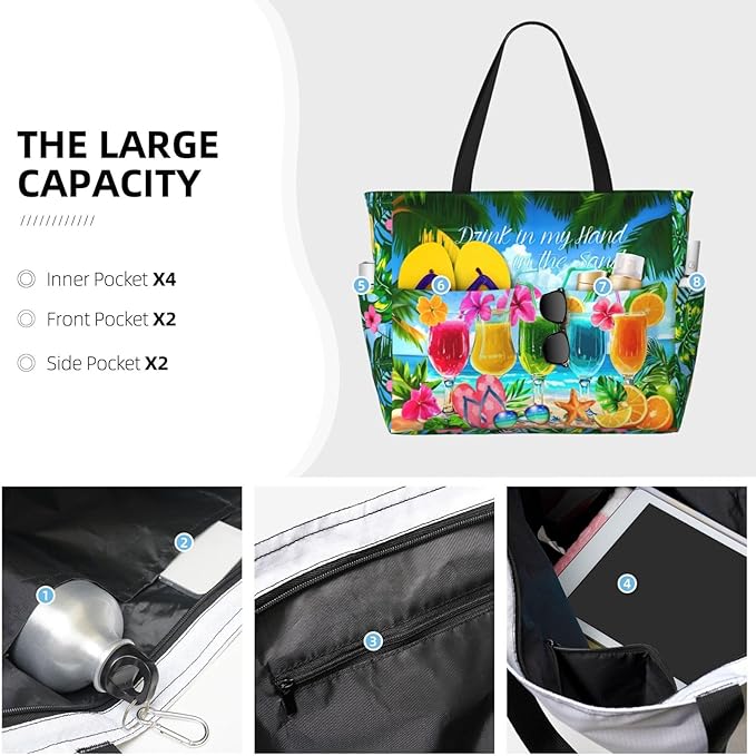Large Beach Tote Bag Beach Bag Waterproof Sandproof Lightweight Women Tote