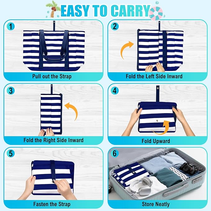 Extra Large Beach Bags for Women, Waterproof Sandproof Beach Tote Bag Foldable Swim Pool Bag with Zipper and Wet Pocket