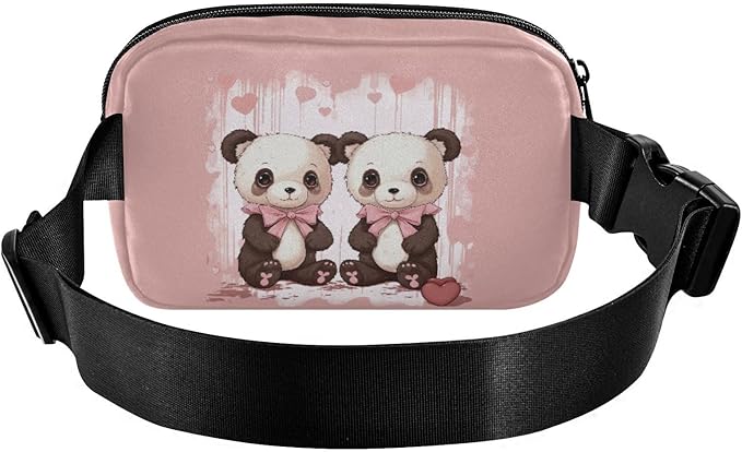 Valentine Panda Bears Hearts Bows Fanny Pack for Women Men Water Resistant Fashion Waist Packs with Adjustable Strap Belt Bag for Travel Workout Jogging Hiking 21218132