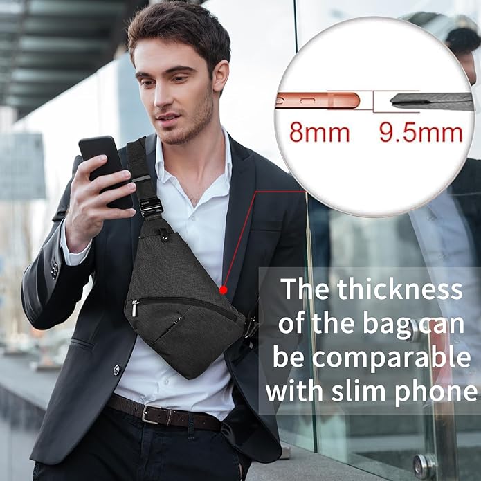 Crossbody Sling Bag, Water-Resistant Anti Theft Chest Pack, Minimalist Commuter Daypack for Travel Hiking Work