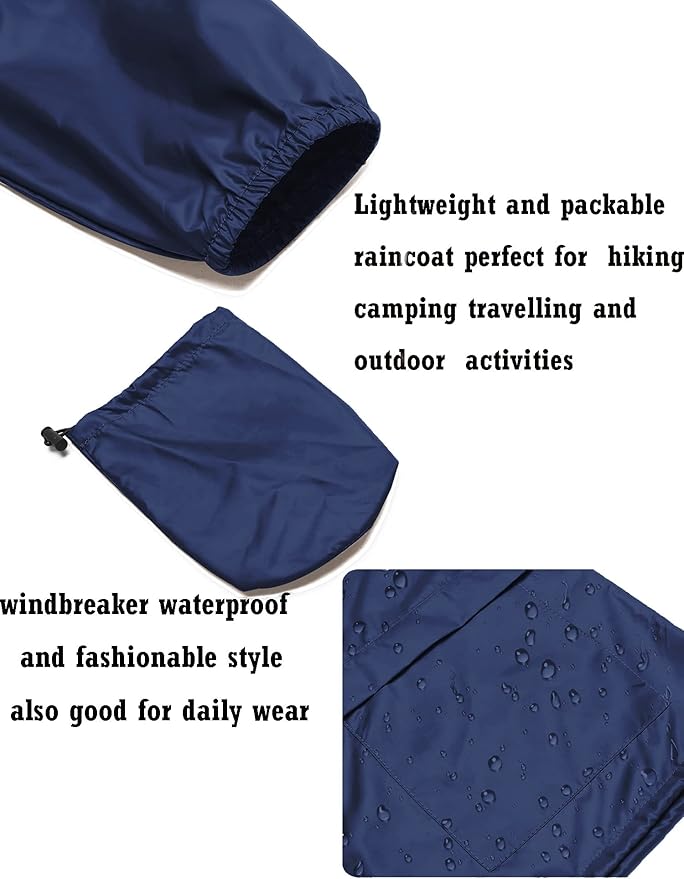 Avoogue Plus Size Raincoat Women Waterproof Rain Jacket Packable Outdoor Hooded Windbreaker