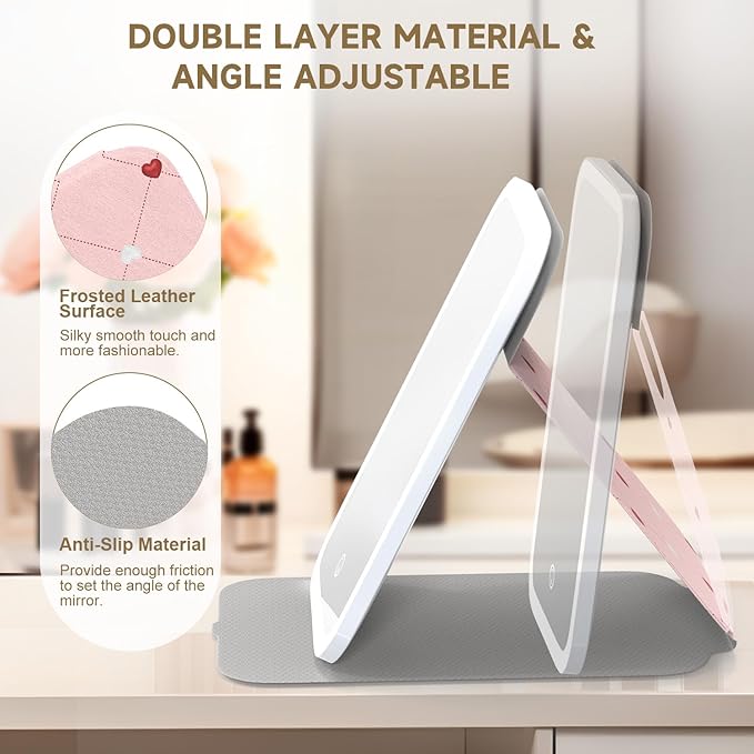 Mocado Travel Makeup Mirro with Lights, 360° Rotation Lighted Makeup Mirror, Portable Mirror with 10x Magnification, 60LEDs 3 Color Lightings, Dimmable Touch Screen, Tabletop Light up(Heart)