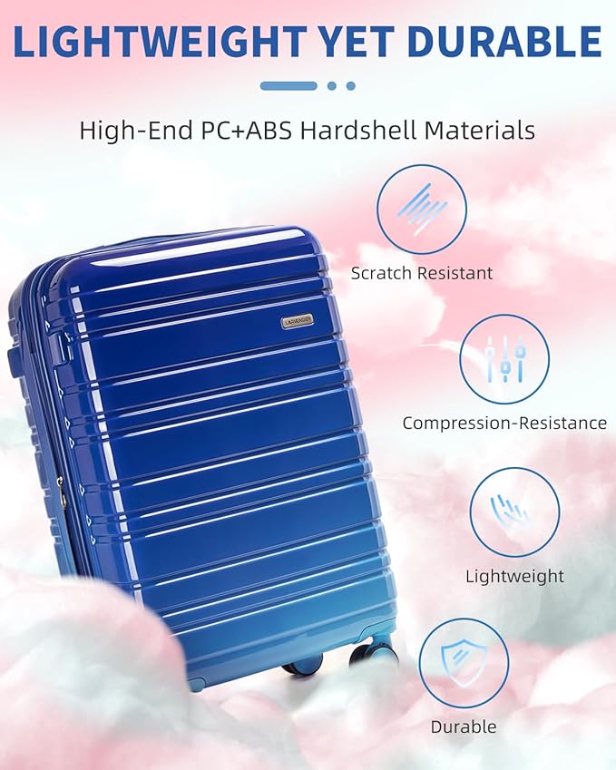 LARVENDER Luggage Sets 6 Piece Hardside Expandable Suitcase with Wheels TSA Lock Double Spinner Wheels, PC+ABS Multicolor Lightweight Travel Luggage Sets for Women, Navy Glow