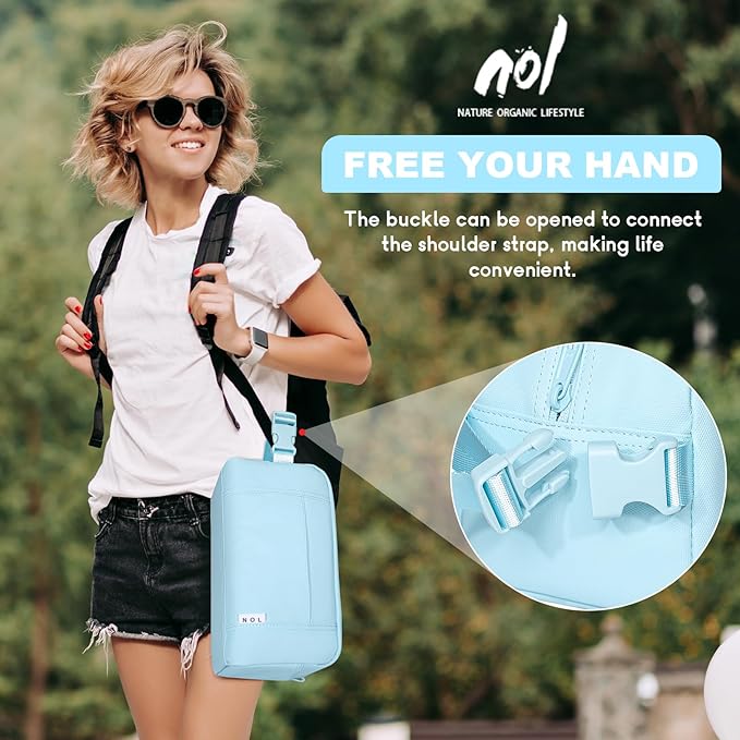 NOL Natural Organic Lifestyle Freezable Snack Bag, Leakproof Cooler Lunch Bag, Reusable, Zip Closure with Buckle Handle Nylon Waterproof Snack Box for Work Travel-Light blue
