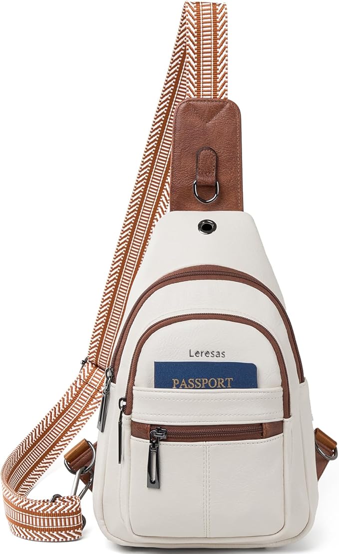 7L Sling Bag for Women Vegan Leather Crossbody Purse Chest Bags Fashionable Trendy Fanny Pack with Travel, Beige