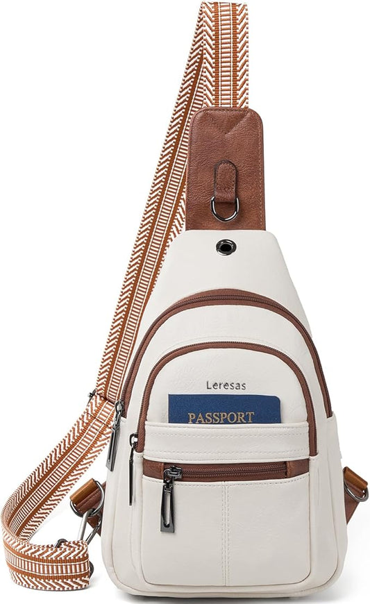 7L Sling Bag for Women Vegan Leather Crossbody Purse Chest Bags Fashionable Trendy Fanny Pack with Travel, Beige