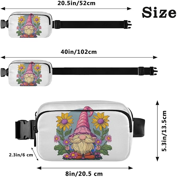 Cute Gnome Sunflower Fanny Pack for Women Men Water Resistant Fashion Waist Packs with Adjustable Strap Belt Bag for Travel Workout Jogging Hiking 21218863