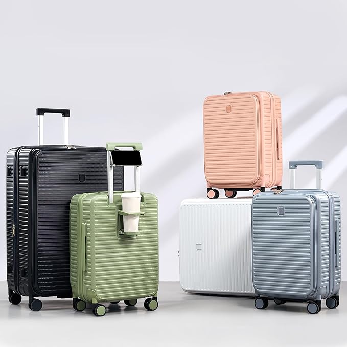 20 Inch Carry on Luggage 22x14x9 Airline Approved Hard Shell Suitcases with Wheels, Top Opening Expandable Carry on Luggage with Cup Holder Small Rolling Suitcase with Lock, Silver